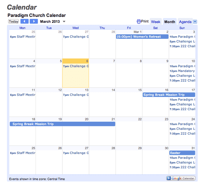 Calendar page with Google Calendar.